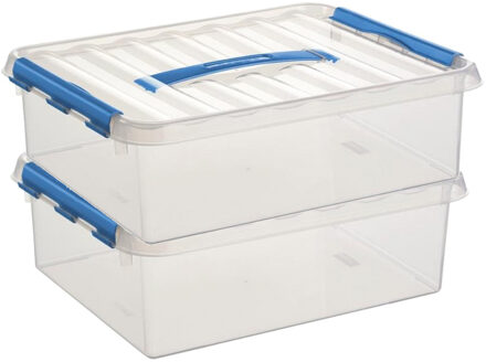 SunWare 2x sunware q-line opberg box/opbergdoos - 12 liter - 40 x 30 x 14 cm - kunststof - transparant