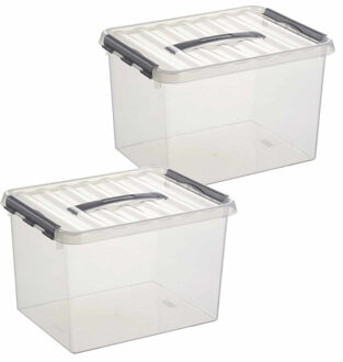 SunWare 2x sunware q-line opberg box/opbergdoos - 22 liter - 40 x 30 x 26 cm - kunststof - transparant