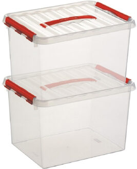 SunWare 2x sunware q-line opberg box/opbergdoos - 22 liter - 40 x 30 x 26 cm - kunststof - transparant