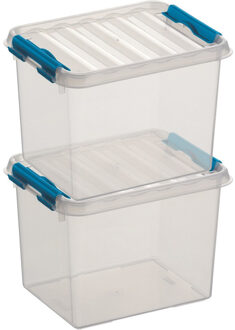 SunWare 2x sunware q-line opberg box/opbergdoos - 3 liter - 20 x 15 x 14 cm - kunststof - transparant