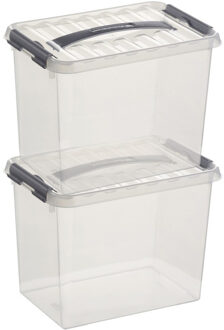 SunWare 2x sunware q-line opberg box/opbergdoos - 9 liter - 30 x 20 x 22 cm - kunststof - transparant