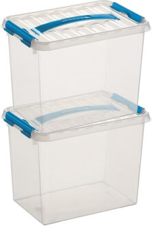 SunWare 2x sunware q-line opberg box/opbergdoos - 9 liter - 30 x 20 x 22 cm - kunststof - transparant