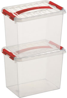 SunWare 2x sunware q-line opberg box/opbergdoos - 9 liter - 30 x 20 x 22 cm - kunststof - transparant