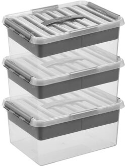 SunWare 3x Kunststof stapelbare opbergbak met vakken 15 liter 40 x 30 x 18 cm - Opbergbox Transparant