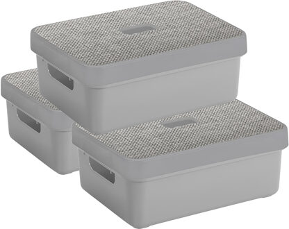 SunWare 3x Opbergbox/mand lichtgrijs 9 liter kunststof met deksel