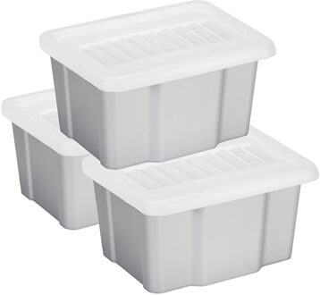 SunWare 3x opslagbox kunststof 24 liter lichtgrijs 42 x 33 x 22 cm met deksel