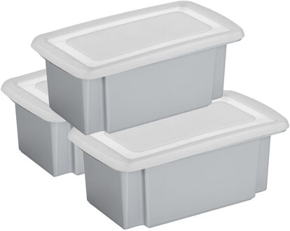 SunWare 3x opslagbox kunststof 7 liter grijs 38 x 21 x 14 cm met deksel