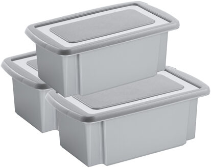SunWare 3x opslagbox kunststof 7 liter grijs 38 x 21 x 14 cm met grijze deksel