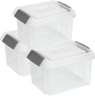 SunWare 3x opslagboxen kunststof 32 liter transparant 45 x 36 x 24 cm met hoge deksel