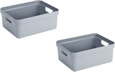 SunWare 3x stuks blauwgrijze opbergboxen/opbergmanden 24 liter kunststof