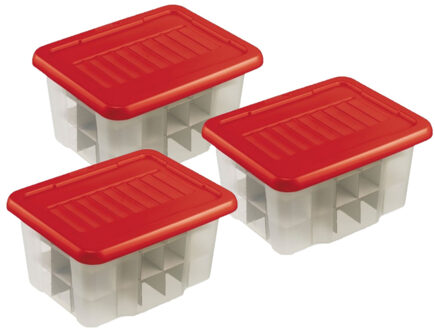 SunWare 3x stuks kerstballen/kerstversiering opruimen opbergbox 45 kerstballen rood