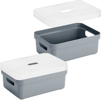SunWare 3x stuks opbergboxen/opbergmanden antraciet van 9 liter kunststof met transparante deksel