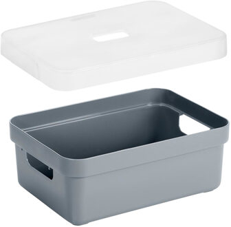 SunWare 3x stuks opbergboxen/opbergmanden blauwgrijs van 9 liter kunststof met transparante deksel