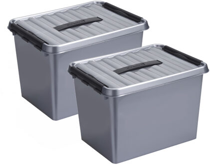 SunWare 3x stuks sunware q-line opberg box/opbergdoos - 22 liter - 40 x 30 x 26 cm - kunststof - grijs