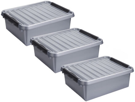 SunWare 3x stuks sunware q-line opberg box/opbergdoos - 25 liter - 50 x 40 x 18 cm - kunststof - grijs