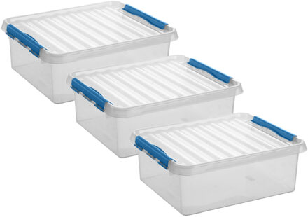 SunWare 3x stuks sunware q-line opberg box/opbergdoos - 25 liter - 50 x 40 x 18 cm - kunststof - transparant