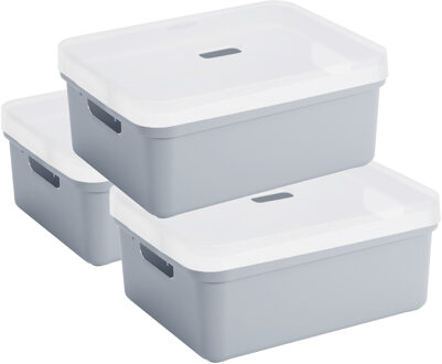 SunWare 3x Sunware opbergbox/mand 24 liter blauwgrijs kunststof met transparante deksel
