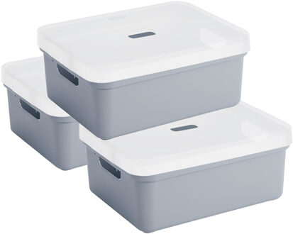 SunWare 3x Sunware opbergbox/mand 24 liter donkerblauw kunststof met transparante deksel