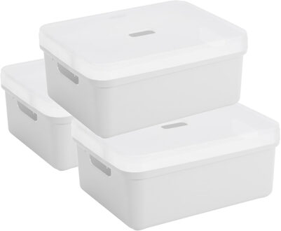 SunWare 3x Sunware opbergbox/mand 24 liter wit kunststof met transparante deksel