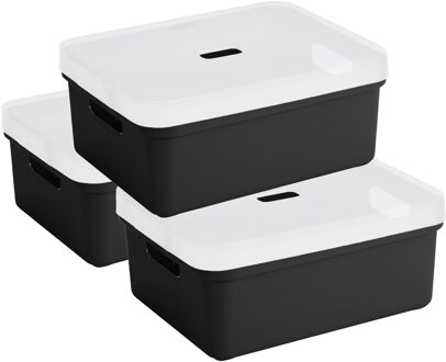 SunWare 3x Sunware opbergbox/mand 24 liter zwart kunststof met transparante deksel