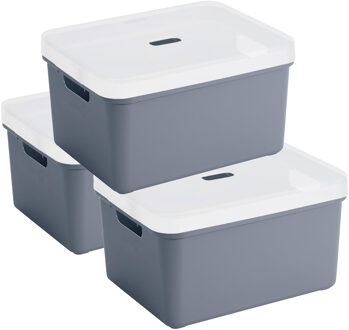 SunWare 3x Sunware opbergbox/mand 32 liter donkerblauw kunststof met transparante deksel