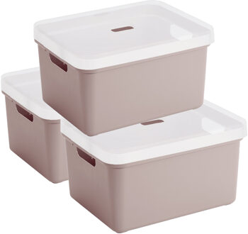SunWare 3x Sunware opbergbox/mand 32 liter oud roze kunststof met transparante deksel
