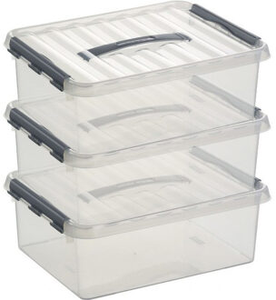 SunWare 3x sunware q-line opberg box/opbergdoos - 12 liter - 40 x 30 x 14 cm - kunststof - transparant
