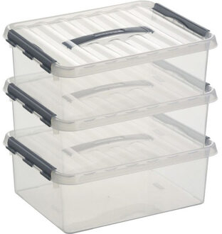 SunWare 3x sunware q-line opberg box/opbergdoos - 12 liter - 40 x 30 x 14 cm - kunststof - transparant
