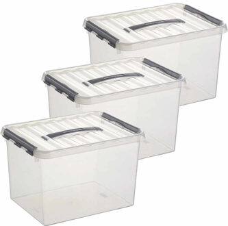 SunWare 3x sunware q-line opberg box/opbergdoos - 22 liter - 40 x 30 x 26 cm - kunststof - transparant