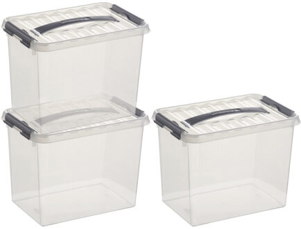 SunWare 3x sunware q-line opberg box/opbergdoos - 9 liter - 30 x 20 x 22 cm - kunststof - transparant