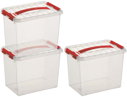SunWare 3x sunware q-line opberg box/opbergdoos - 9 liter - 30 x 20 x 22 cm - kunststof - transparant