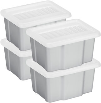 SunWare 4x opslagbox kunststof 24 liter lichtgrijs 42 x 33 x 22 cm met deksel - Opbergbox