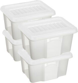 SunWare 4x opslagbox kunststof 24 liter transparant 42 x 33 x 22 cm met deksel - Opbergbox