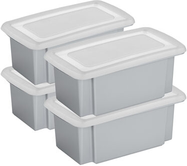 SunWare 4x opslagbox kunststof 7 liter grijs 38 x 21 x 14 cm met deksel
