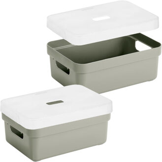 SunWare 4x stuks opbergboxen/opbergmanden lichtgrijs van 9 liter kunststof met transparante deksel