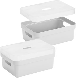 SunWare 4x stuks opbergboxen/opbergmanden wit van 9 liter kunststof met transparante deksel