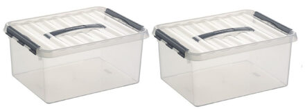 SunWare 4x stuks sunware q-line opberg box/opbergdoos - 15 liter - 40 x 30 x 18 cm - kunststof - transparant
