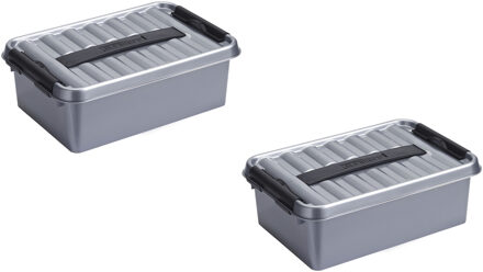 SunWare 4x stuks sunware q-line opberg box/opbergdoos - 4 liter - 30 x 20 x 10 cm - kunststof - grijs