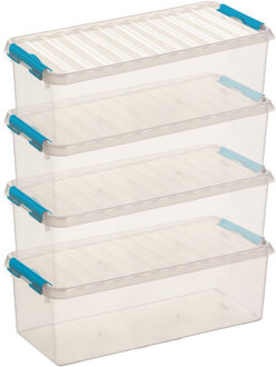 SunWare 4x sunware q-line opberg box/opbergdoos - 9.5 liter - 48 x 19 x 15 cm - kunststof - transparant