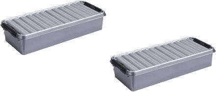 SunWare 5x stuks metallic/zwarte langwerpige bewaardoosjes/opberg baskets 6,5 liter - Opbergbox Grijs