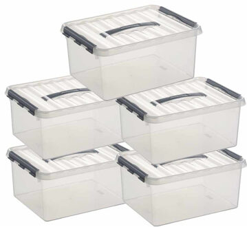 SunWare 5x sunware q-line opberg box/opbergdoos - 15 liter - 40 x 30 x 18 cm - kunststof - transparant