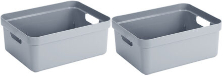 SunWare 6x stuks blauwgrijze opbergboxen/opbergmanden 24 liter kunststof