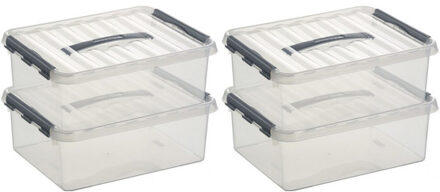 SunWare 6x sunware q-line opberg box/opbergdoos - 12 liter - 40 x 30 x 14 cm - kunststof - transparant