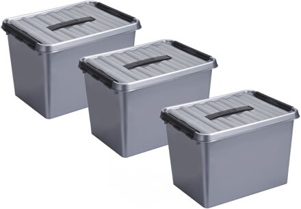 SunWare 8x stuks sunware q-line opberg box/opbergdoos - 22 liter - 40 x 30 x 26 cm - kunststof - grijs