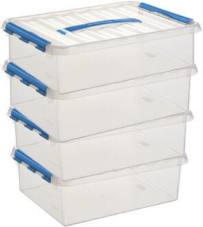 SunWare 8x Sunware Q-Line opberg boxen/opbergdozen 12 liter 38 x 30 x 12 cm kunststof - A4 formaat opslagbox - Opbergbak kunststof transparant/blauw