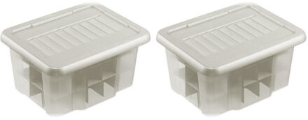 SunWare Kerstballen opbergbox - 4x stuks - zilver - 45 kerstballen - 24 liter - kunststof - opbergen - oprui