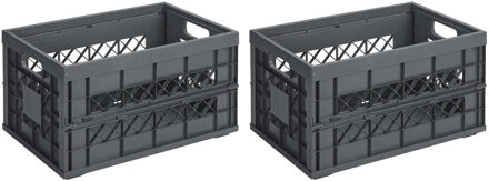 SunWare Krat - 2x - inklapbaar - antraciet - 45 liter - vouwkrat - boodschappenkrat - opbergkrat - klapkrat