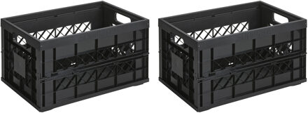 SunWare Krat - 2x - inklapbaar - zwart - 45 liter - vouwkrat - boodschappenkrat - opbergkrat - klapkrat