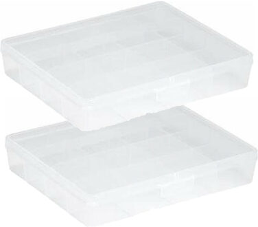 SunWare Opberg box/opbergdoos - 2x - 16 vaks - transparant - kunststof - 29,5 x 24,5 x 5,5 cm