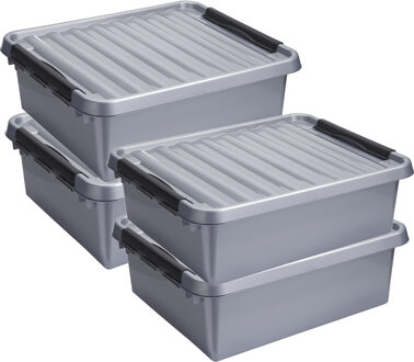 SunWare Opberg boxen 4x stuks - 25 en 36 liter - kunststof - grijs - met deksel